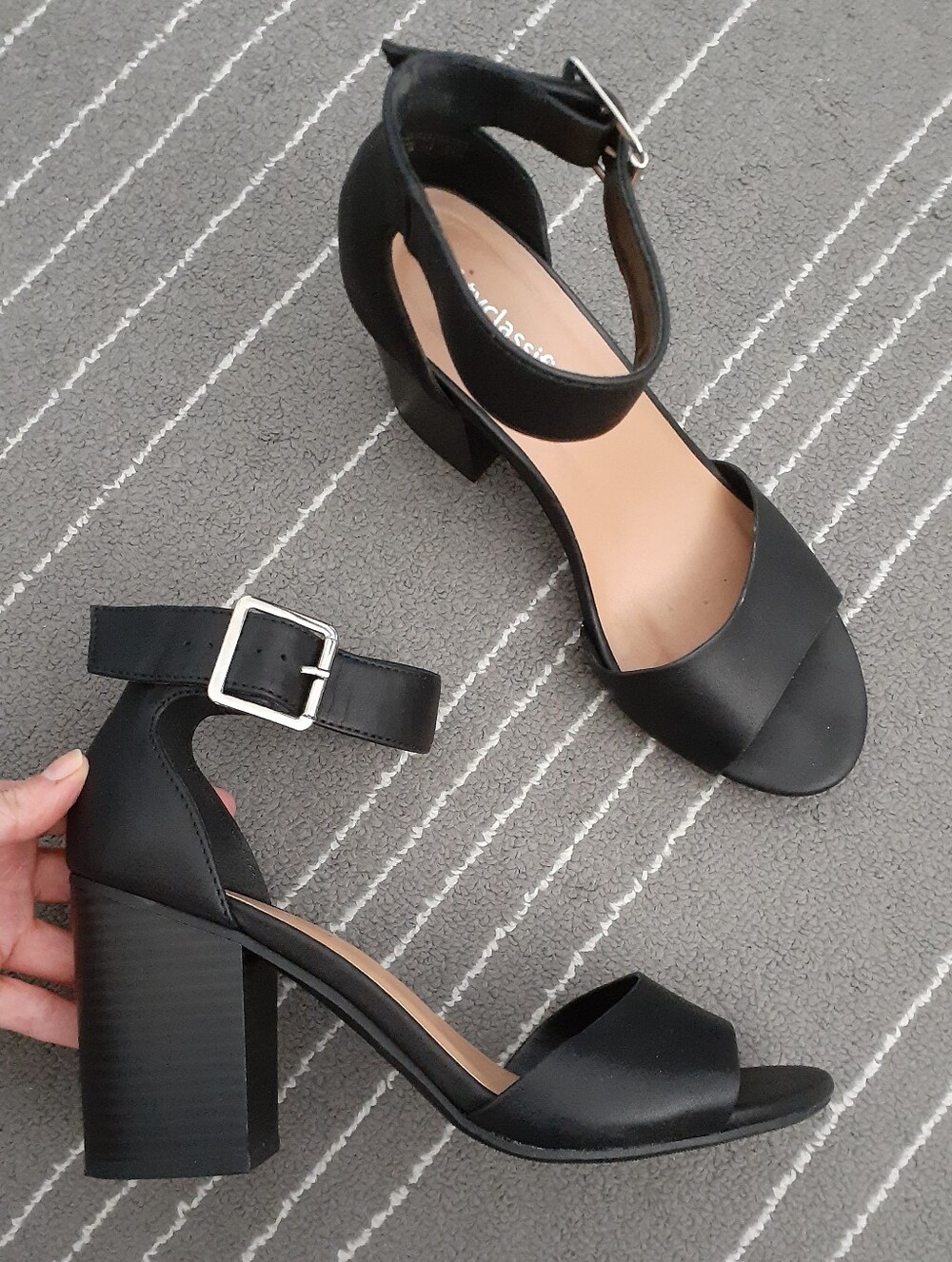 Black Ankle Strap Block Heels